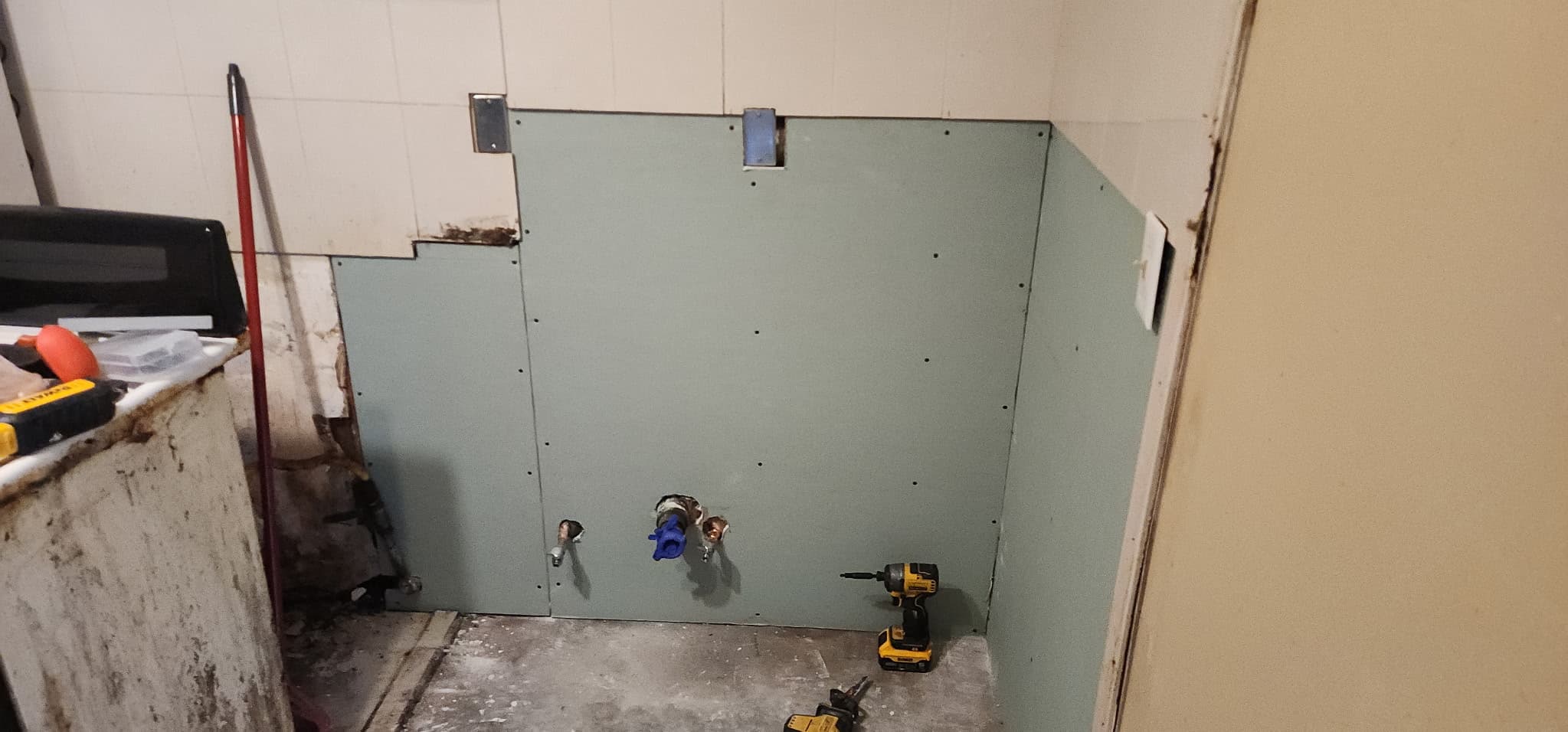 New drywall with supply lines